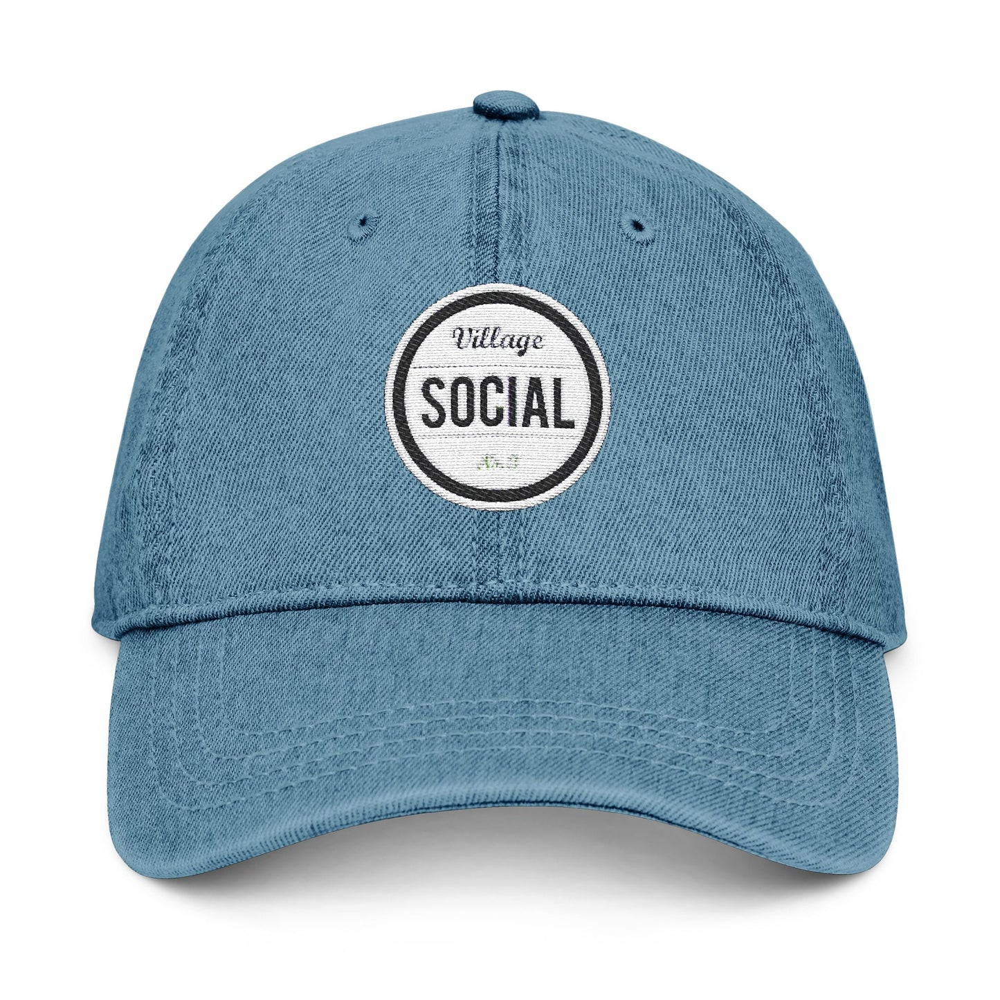 Embroidered Village Social Denim Hat - Stylish and Casual Social Cap for Everyday Wear