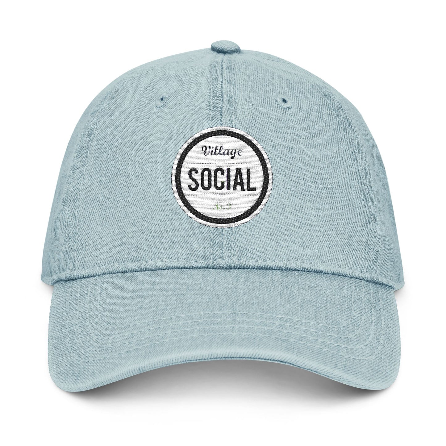 Embroidered Village Social Denim Hat - Stylish and Casual Social Cap for Everyday Wear