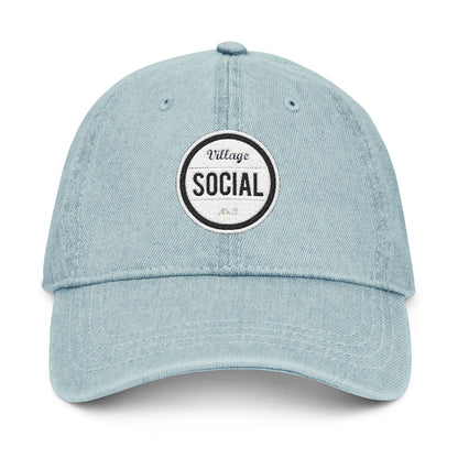 Embroidered Village Social Denim Hat - Stylish and Casual Social Cap for Everyday Wear