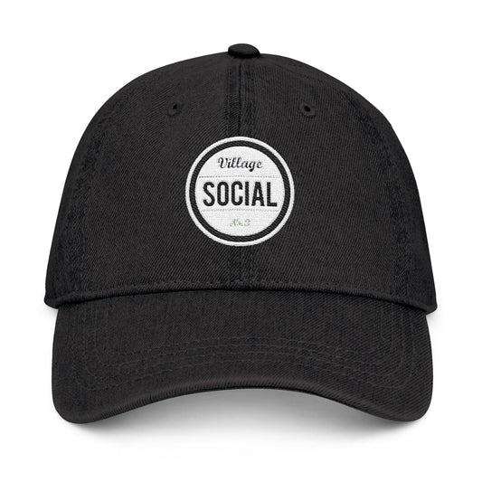 Embroidered Village Social Denim Hat - Stylish and Casual Social Cap for Everyday Wear